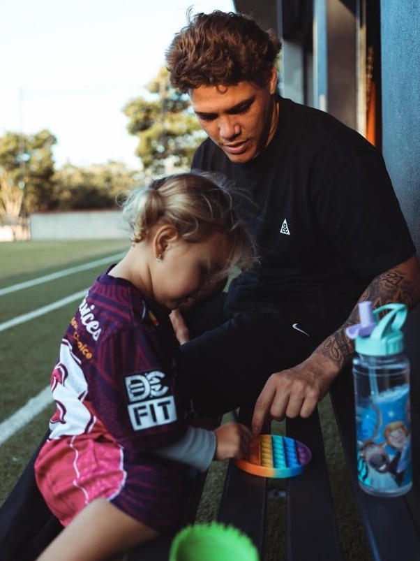 Reece Walsh with his daughter Leila. Photo: Instagram.