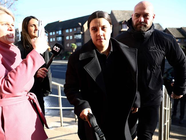 Sam Kerr arrives at Kingston Crown Court in south London. Picture: AFP