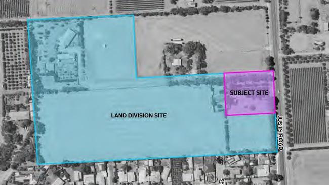 The section in blue is the housing estate, while the purple part highlights the location of the proposed retail, medical rooms and supported accommodation. Picture: URPS