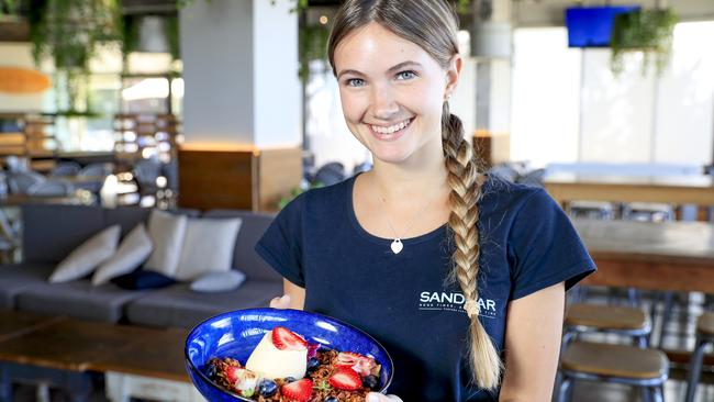 Sandbar Surfers Paradise waitress Chanelle Macbeth. Pics Tim Marsden