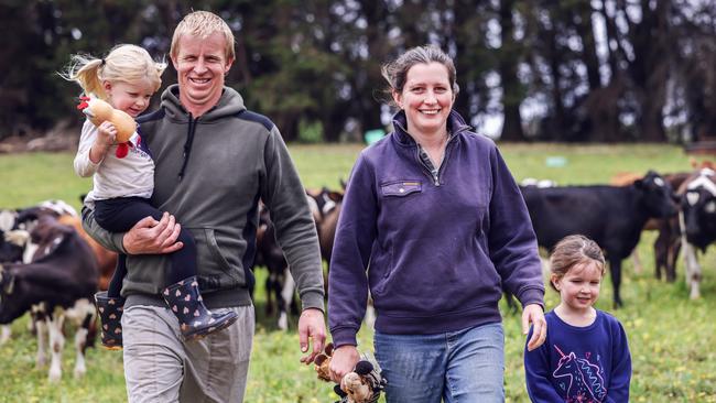 Southwest Victorian farmers Rachel and Dale McLean at their Gorae property with daughters Georgie and Sophie.