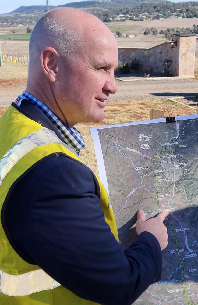 State water minister Glenn Butcher looks at the corridor for the Toowoomba to Warwick pipeline, which is still under pre-works.