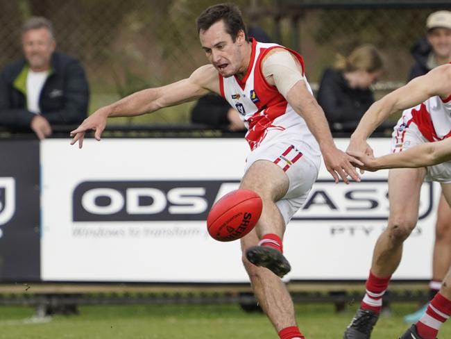 Sorrento’s Marcus Gardner takes a kick. Picture: Valeriu Campan