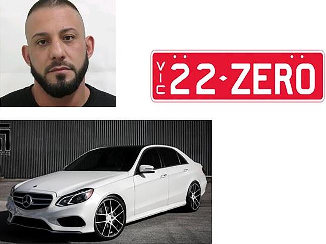 An image supplied by police showing Ricardo ‘Rick’ Barbaro and Ellie Price’s missing car, a white 2017 E350 Mercedes sedan with pink number plates 22ZERO. Picture: AAP