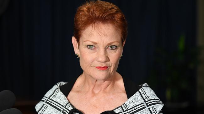 One Nation leader Senator Pauline Hanson says she will not support the final stage of the government’s tax cuts without commitment to “at least one” coal-fired power station. Picture: AAP Image/Joel Carrett