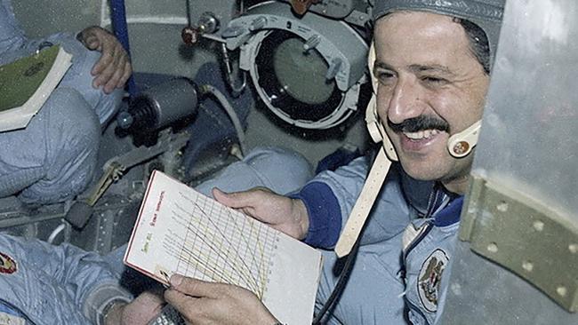 Muhammed Faris trains for his 1987 spaceflight in a Soyuz spacecraft simulator. Picture: Roscosmos