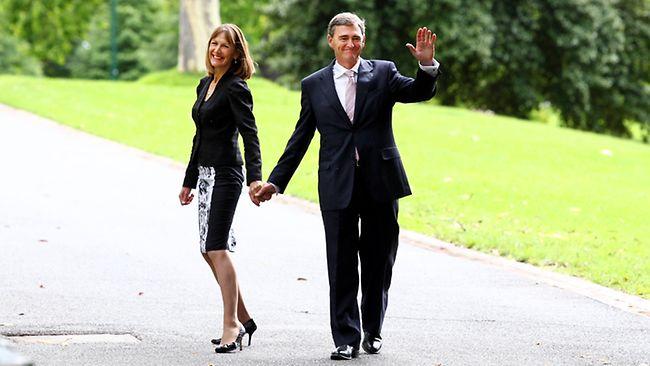 Former premier John Brumby with wife Rosemary McKenzie in Melbourne yesterday. Picture: Aaron Francis