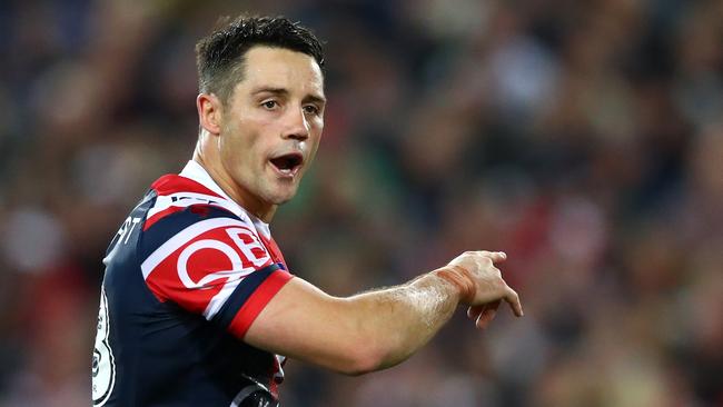 Cooper Cronk directs traffic in the NRL grand final.