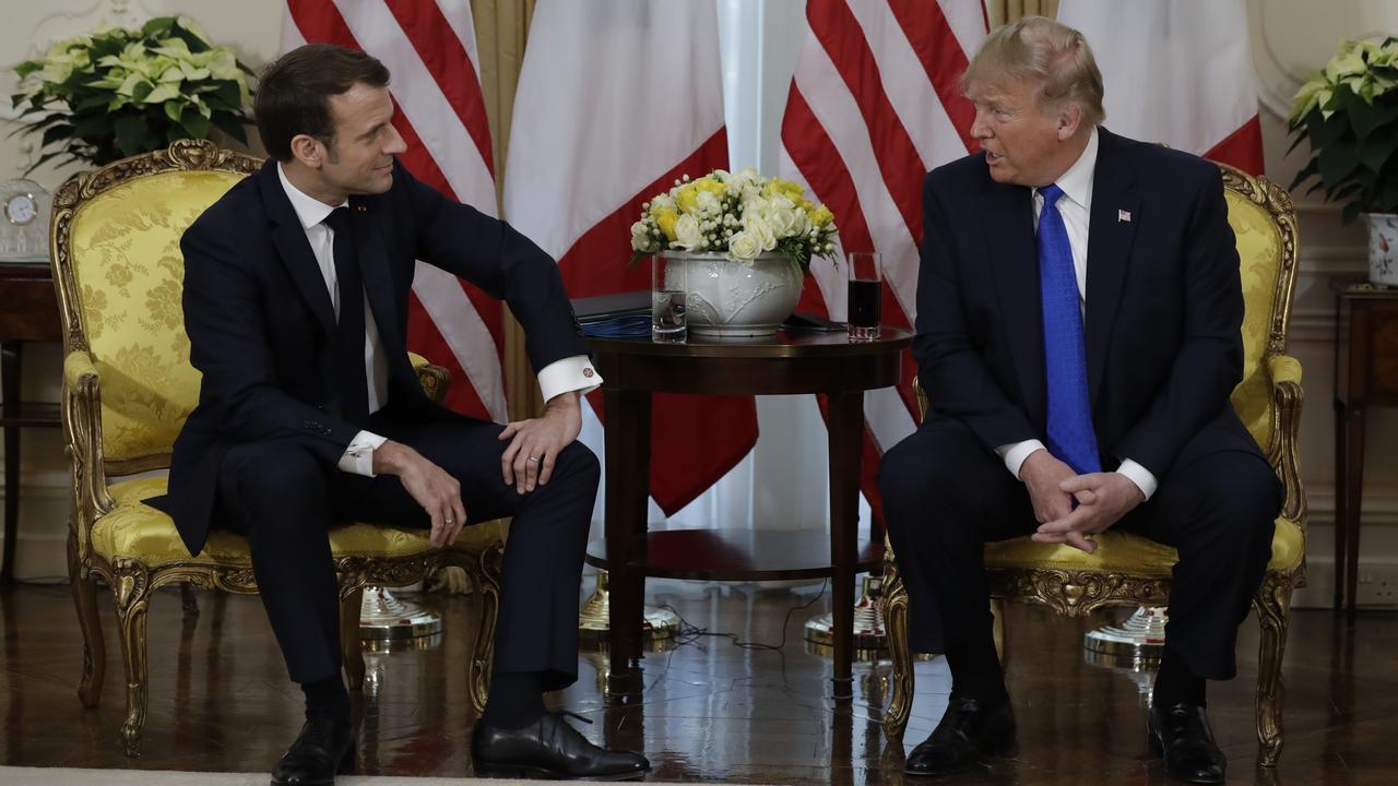 President Donald Trump meets French President Emmanuel Macron at Winfield House in London. Picture: AP