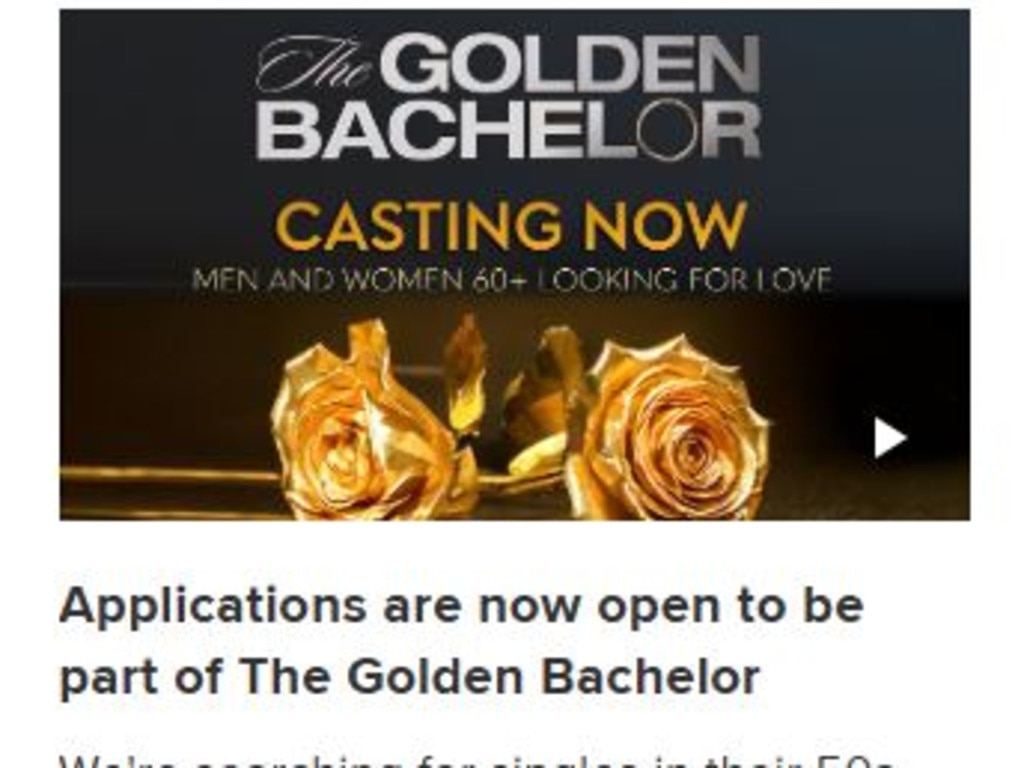 Casting call for Channel 9's Golden Bachelor.