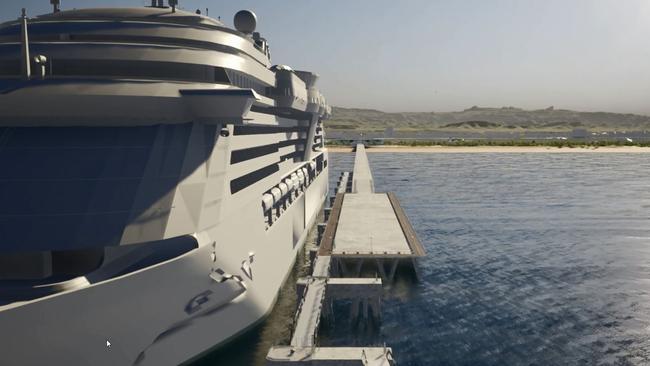 An artist impression of the proposed oceanside cruise ship terminal favoured by Mayor Tate for the Gold Coast. Photo: Supplied