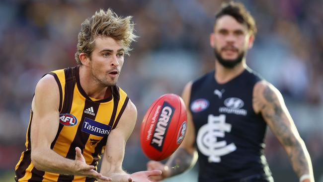 Oliver Hanrahan getting busy for Hawthorn this year in the AFL.