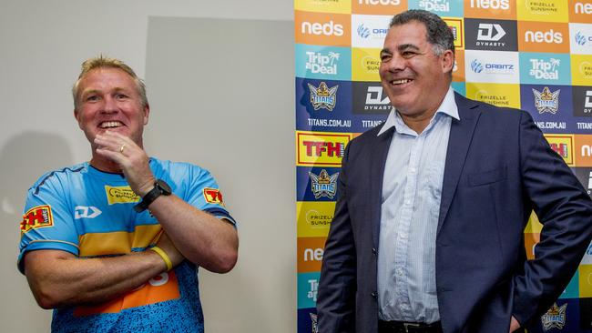 Brennan and Mal Meninga share a laugh in 2018. Picture: Jerad Williams