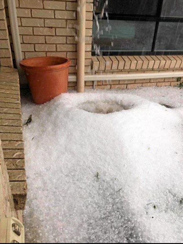 Hail in Gympie yard in the aftermath of storm.