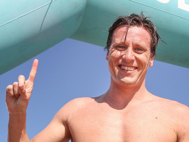 Niuck Sloman after winning the mass swim on the Sunshine Coast.