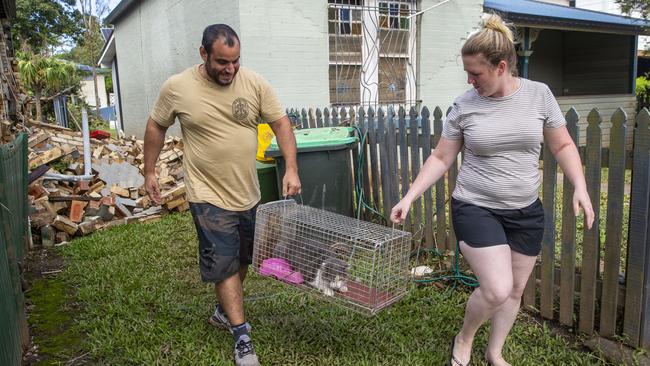 Gabrielle Diaz and with Jamie Lee Zorzo got out with Fabio the cat. Picture: Brendan Beirne/Media Mode