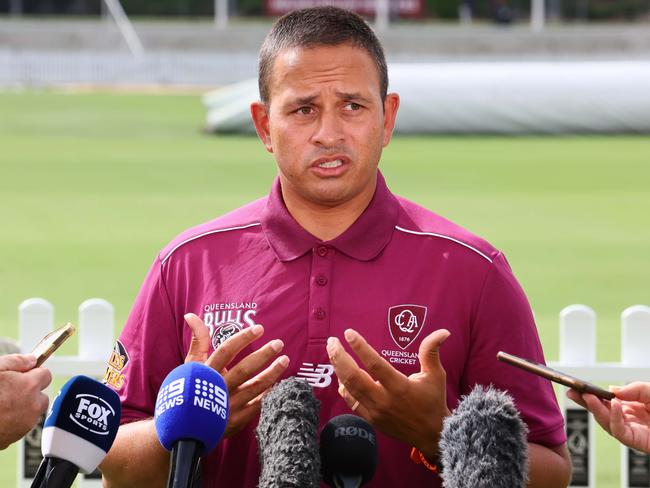 Khawaja responds to criticism during press conference at the Allan Border Field. Picture: Tertius Pickard