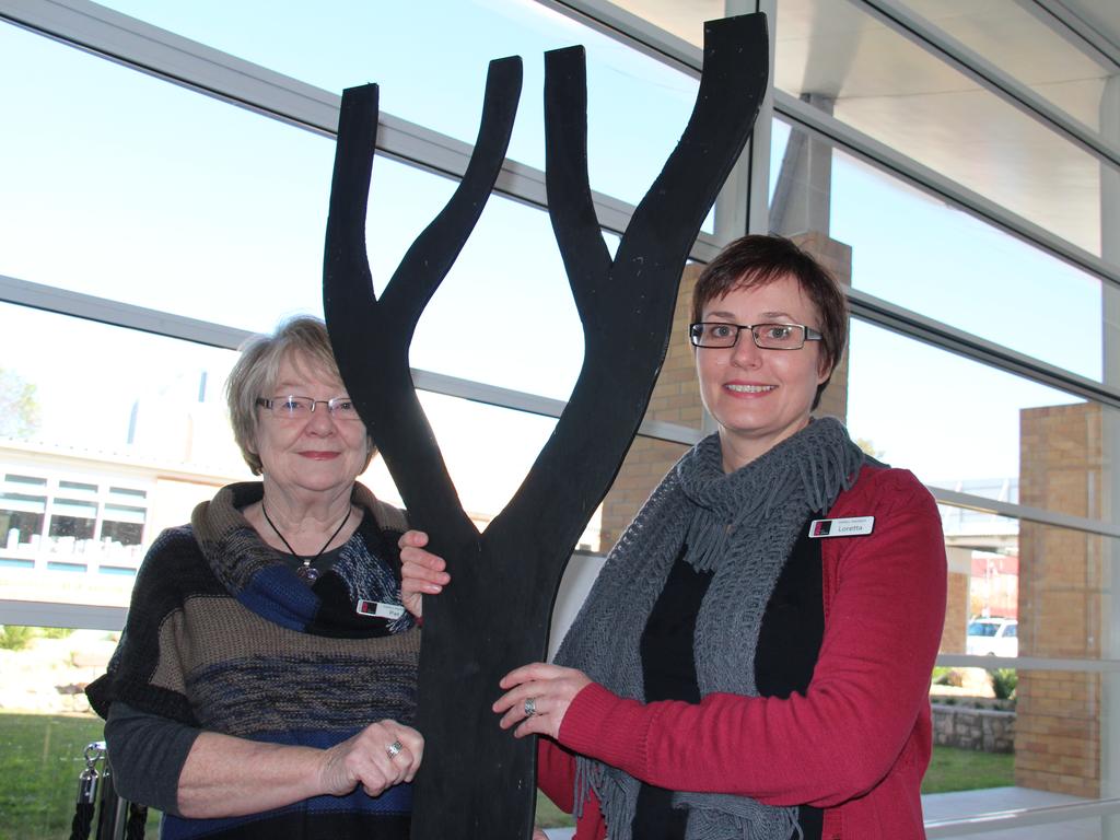 Local artists Pat Benkendorff and Loretta Grayson are just two of the artists chosen to design a tree in the Ten Year, Ten Trees, Ten Artists exhibition for this year's Jumpers and Jazz in July festival. Photo: Erin Smith / Warwick Daily News