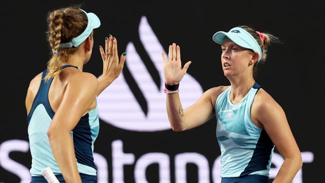 Hunter and Elise Mertens (left) progressed far enough at the WTA Finals in Cancun to claim the No.1 ranking but will no longer play doubles together after an amicable split. Picture: Clive Brunskill / Getty Images