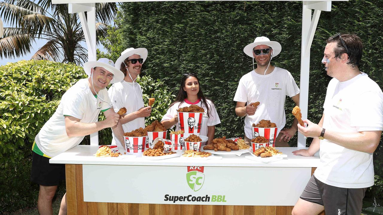 Top KFC SuperCoaches enjoy the spread at the KFC SuperCoach BBL launch. Picture: Brett Costello