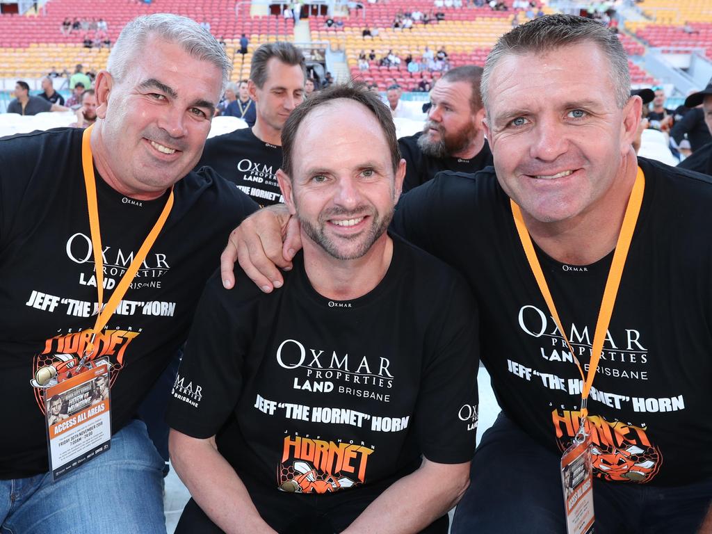 Andrew Gee, Larry Cassidy and Shane Webke at Horn-Mundine at Suncorp Stadium. Picture: Annette Dew