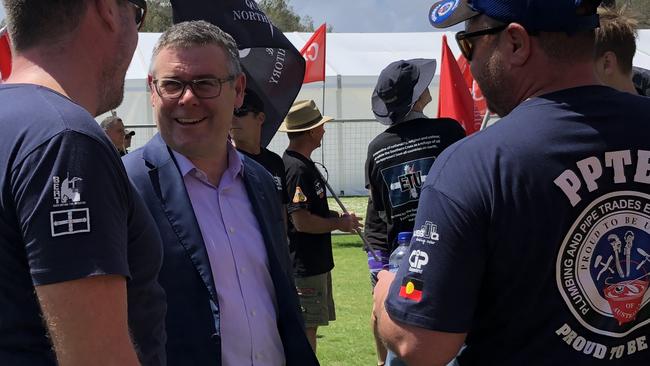 Senator Murray Watt at a rally by council workers. 