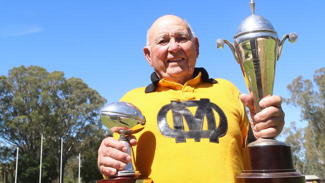 Corowa’s Jim Sandral, 90, won three Morris Medals in the Ovens and Murray league. Picture Yuri Kouzmin