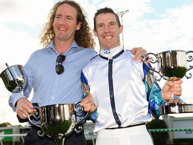 Ciaron Maher (left) and John Allen after taking out the Doomben Cup.