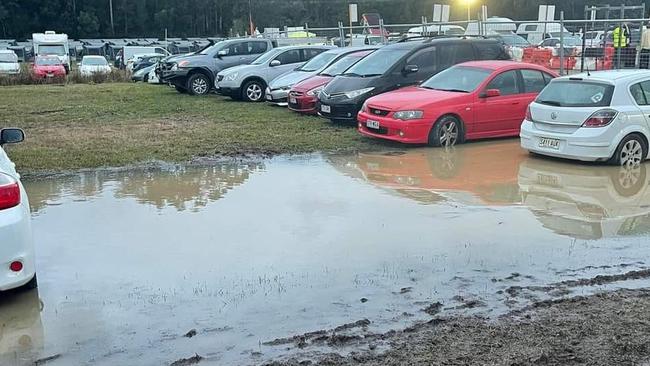 The state of the Splendour in The Grass showgrounds on Friday after heavy rainfall.