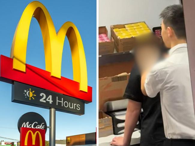 A Maccas manager has been caught massaging a female employee. Picture: TikTok