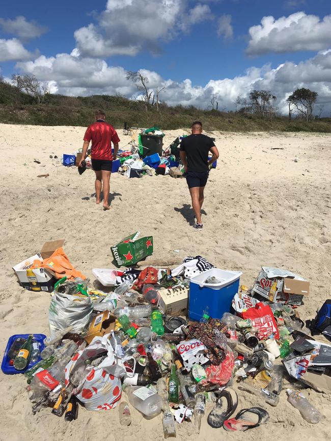 The trail of destruction and rubbish left along Belongil Beach, after 300 backpackers staged a party over the weekend, despite strict COVID-19 social distancing rules. Source – https://www.facebook.com/groups/byronbay/permalink/3871037862927550