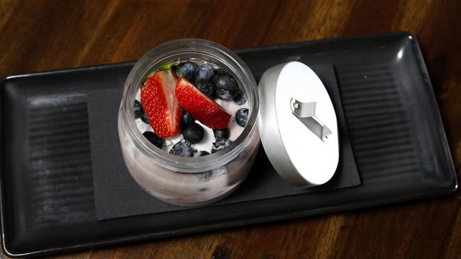 Raspberry Chia Pudding at Tribeca NYC.