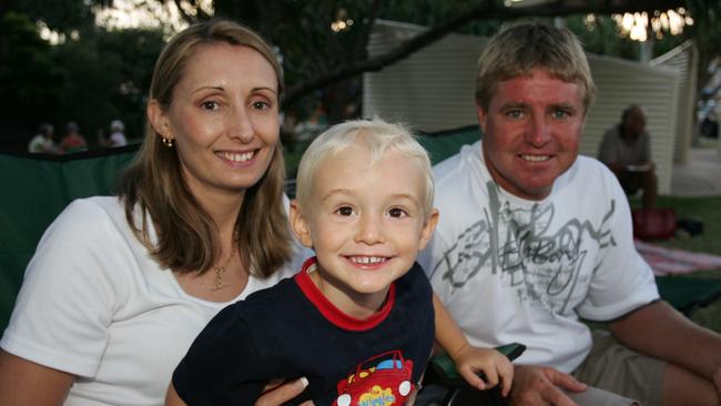 Wendy, Jayden (2) and Greg Bell celebrate New Year’s Eve in 2007. Picture: Anthony Reginato.