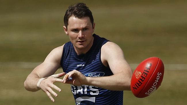 GEELONG, AUSTRALIA - NOVEMBER 19: Patrick Dangerfield of the Cats in action during the Geelong Cats training session at Deakin University on November 19, 2019 in Geelong, Australia. (Photo by Dylan Burns/AFL Photos via Getty Images)