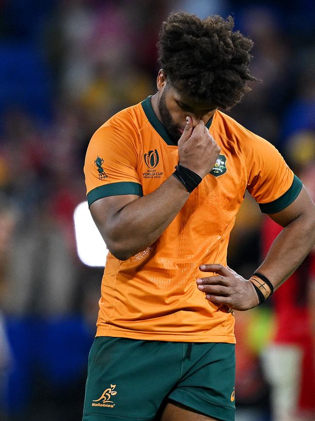 Rob Valetini of Australia looks dejected. Photo by Hannah Peters/Getty Images.