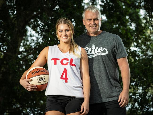 Father and daughter Shane and Shyla Heal will team up at the Sydney Flames this year as coach and star player. Picture: Julian Andrews