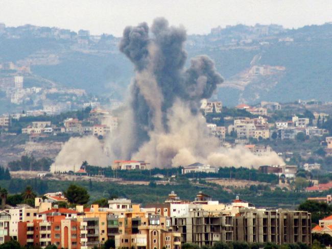 This picture taken from the southern city of Tyre shows smoke billowing from the site of an Israeli air strike that targeted the southern Lebanese village of Rmadiyeh. Picture: AFP