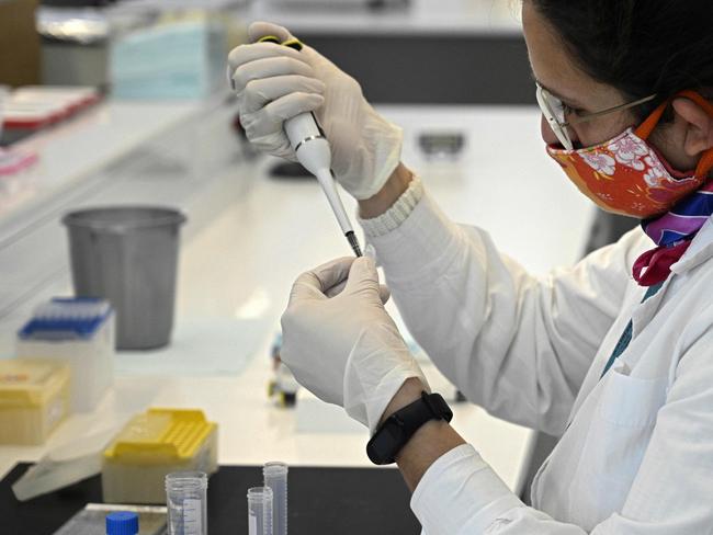 A scientist works at the mAbxience biosimilar monoclonal antibody laboratory plant in Garin, Buenos Aires province, on August 14, 2020, where an experimental coronavirus vaccine will be produced for Latin America. - Argentina will manufacture while Mexico will pack and distribute in Latin America, except of Brazil, the vaccine against COVID-19 developed by the University of Oxford and the AstraZeneca laboratory. (Photo by JUAN MABROMATA / AFP)