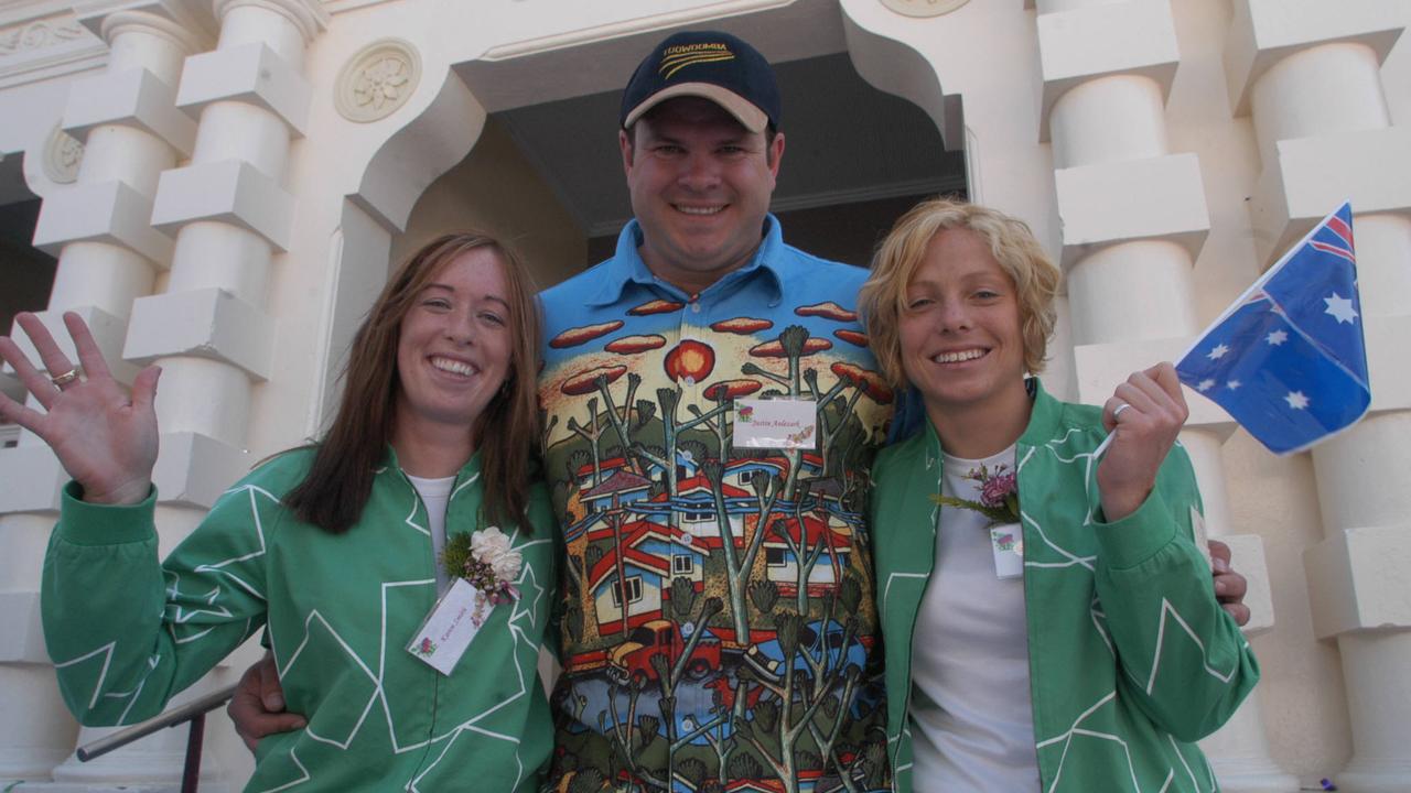 Olympians Karen Smith, Justin Anlezark and Suzie Faulkner enjoy the Toowoomba Carnival of Flowers kicked off with the Annual Street Parade in Toowoomba. Picture: David Martinelli.