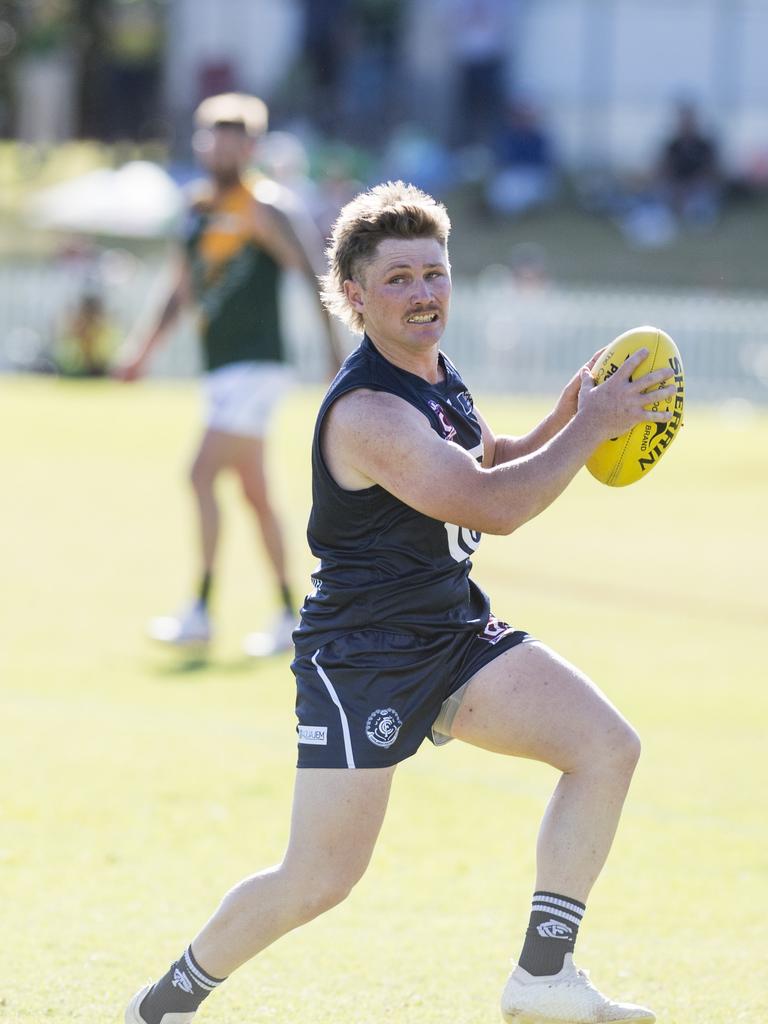 Jayden Smith of Coolaroo against Goondiwindi Hawks in AFL Darling Downs Allied Cup senior men grand final at Rockville Park, Saturday, September 2, 2023. Picture: Kevin Farmer