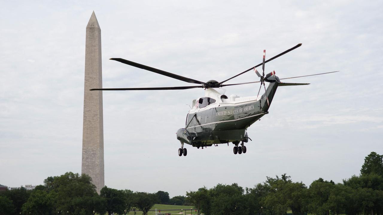 Marine One taking the Bidens away from the White House. Picture: Mandel Ngan/AFP