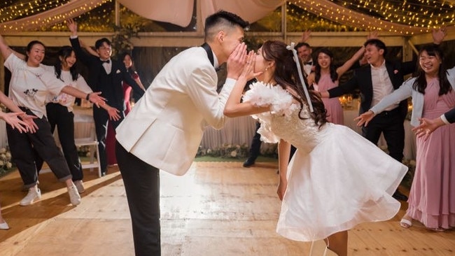 Josphanie and Matt during the bride’s surprise K-pop dance. Picture: B Captured by Ky Luu.