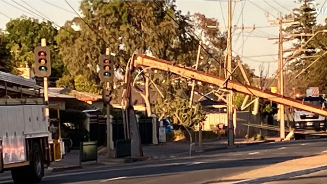 A truck has collided with a Stobie pole on Grand Junction Rd near Florence St at Blair Athol about 1.20am on Friday morning, November 1. Picture: 7NEWS