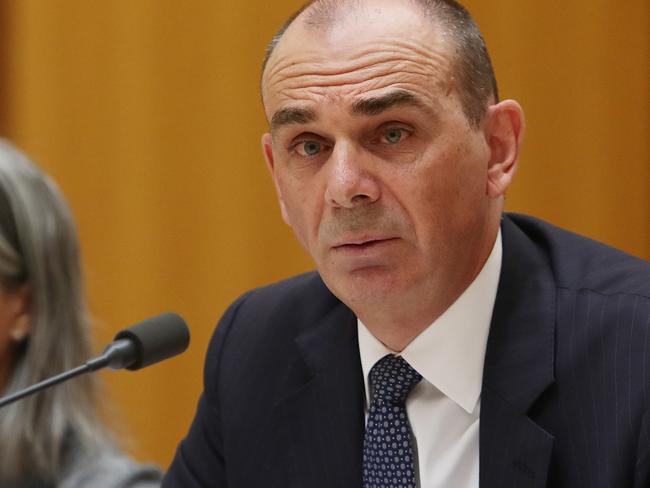 APRA Chairman Wayne Byres appearing at senate estimates at Parliament House in Canberra. Picture Kym Smith