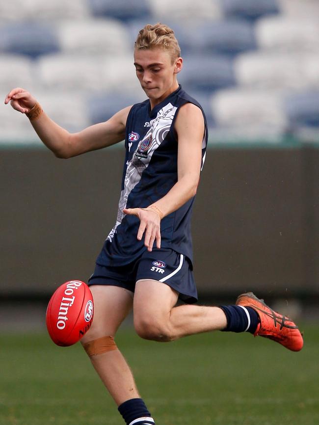 Broadbeach Cats player Kaleb Baines has been selected in the 2019 Rio Tinto Flying Boomerangs squad. Pictured at the selection day in Melbourne. Picture: Supplied.