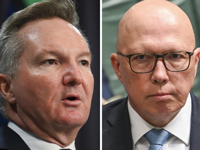 Chris Bowen and Peter Dutton collage.