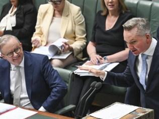 The Prime Minister enjoys Chris Bowen’s impression of a Dassault Falcon 7X jet