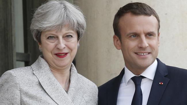 British Prime Minister Theresa May, left, with French President Emmanuel Macron.