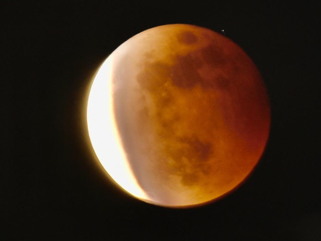 A full blood moon is seen during a partial eclipse in Taipei. Picture: AFP