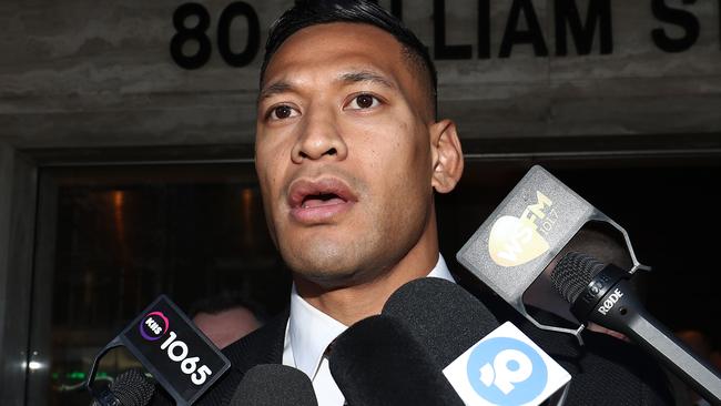 Israel Folau outside a Rugby Australia hearing. Picture: Getty Images